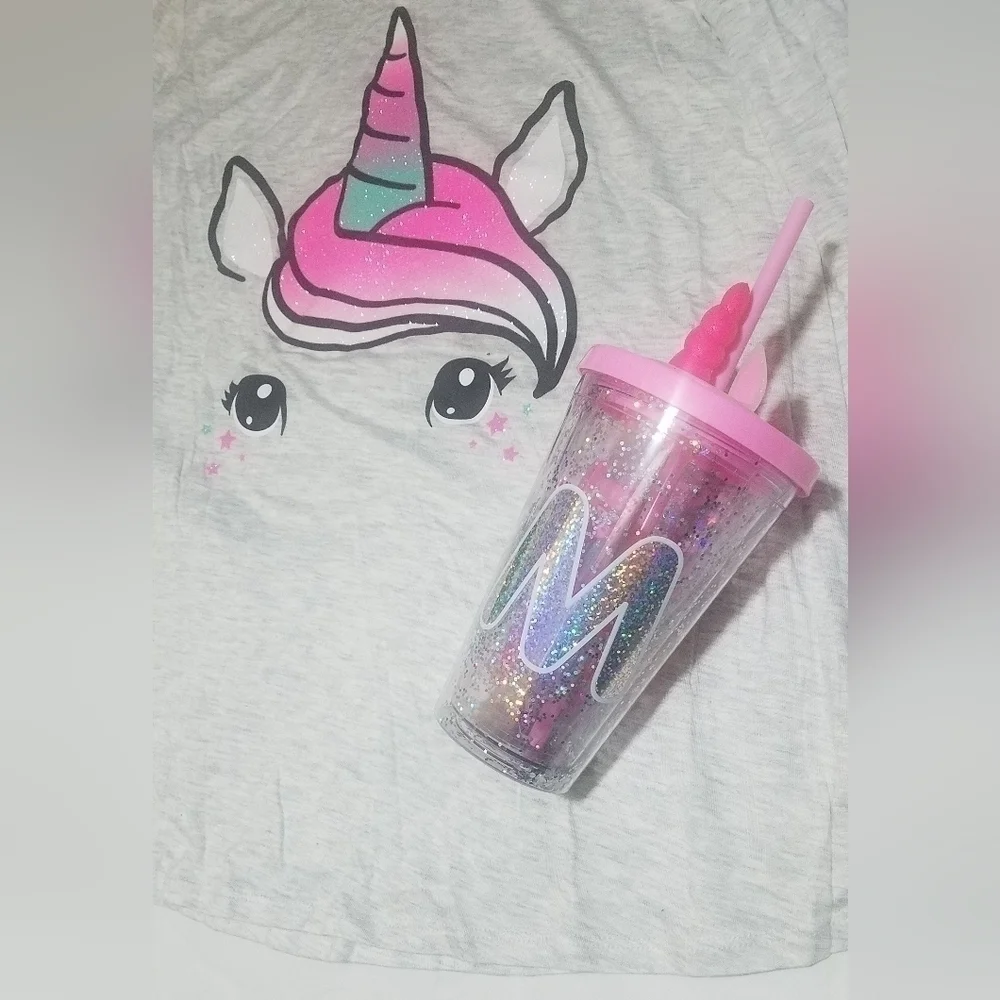 Justice Unicorn Long Sleeve Top Lipgloss Initial Tumbler
